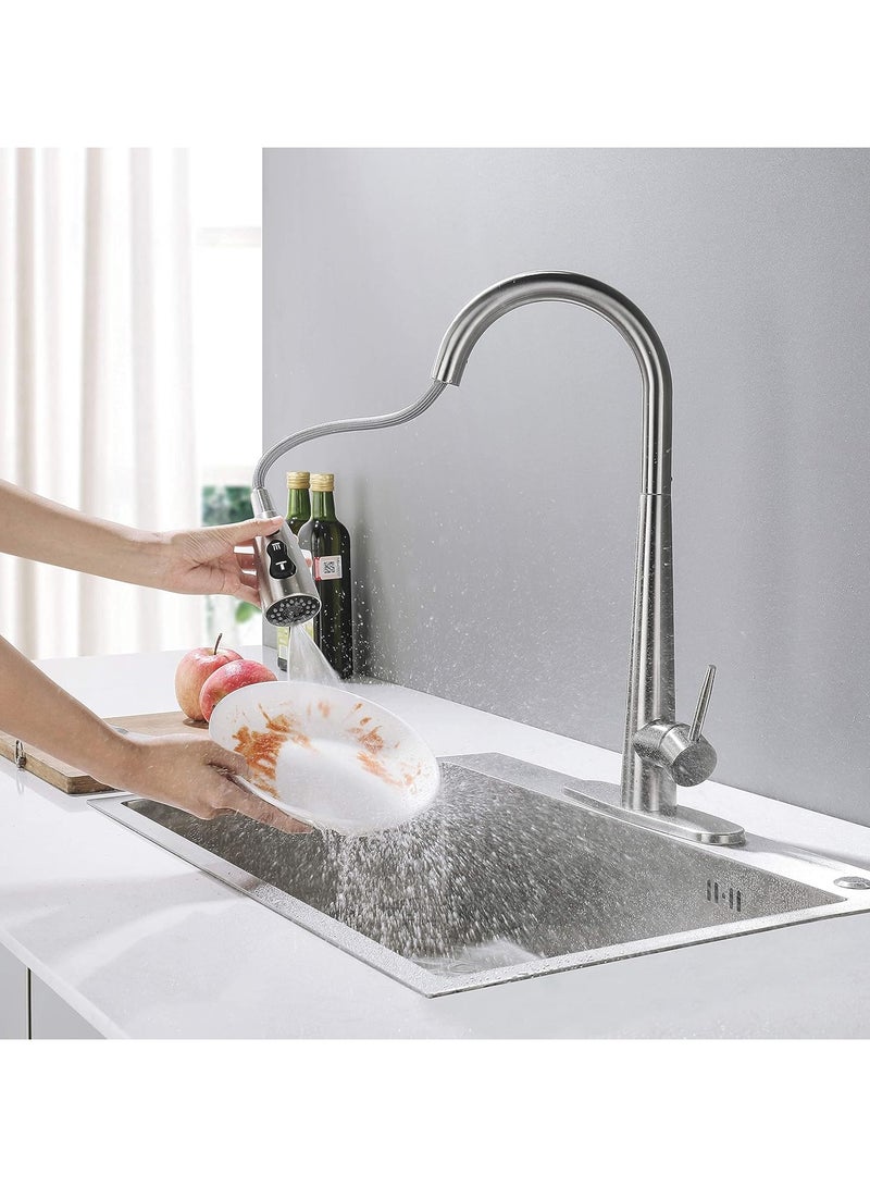 ارواق 3 أوضاع صنبور حوض المطبخ بمقبض واحد حنفيات المطبخ مع بخاخ سحب للأسفل صنبور الفولاذ المقاوم للصدأ لحوض المطبخ - Image 3