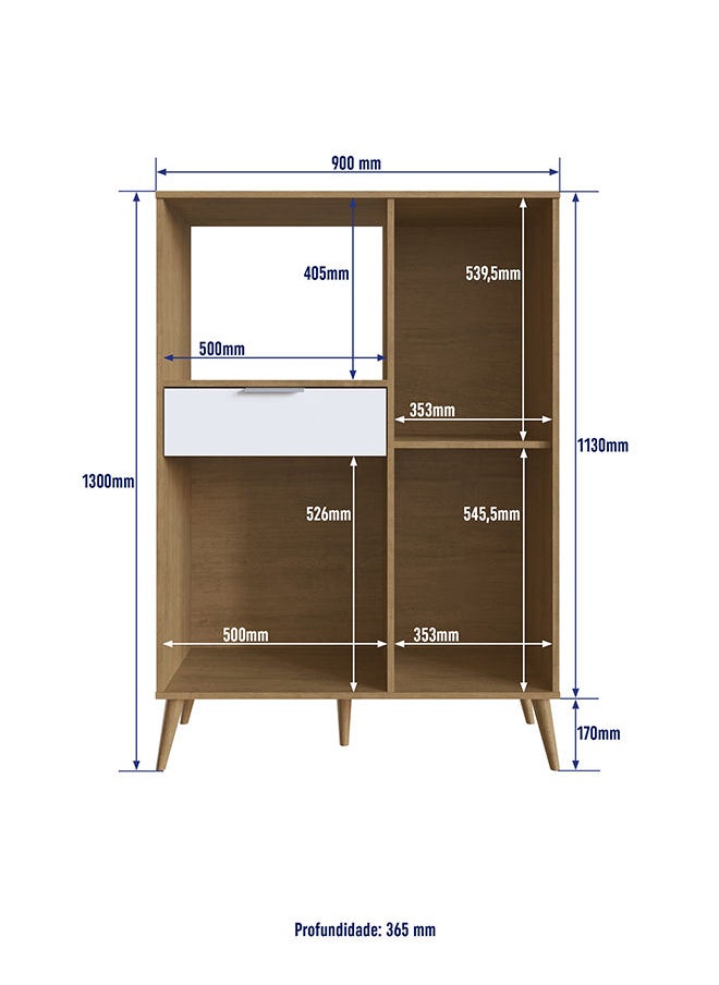 DANUBE HOME خزانة مطبخ Latias ذات البابين، منظم مطبخ منزلي قوي بتصميم عصري، أثاث لغرفة الطعام وغرفة المعيشة والمطبخ، 90x36.50x130 سم، أبيض/بلوط  - Image 3