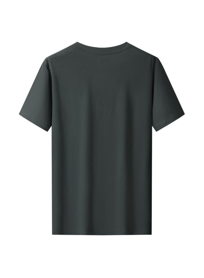 Limeng Men's And Women's Solid Color 180g Cotton Short Sleeve T-shirt Round Neck Loose Fit Tee Base Shirt Dark Gray M - Image 1