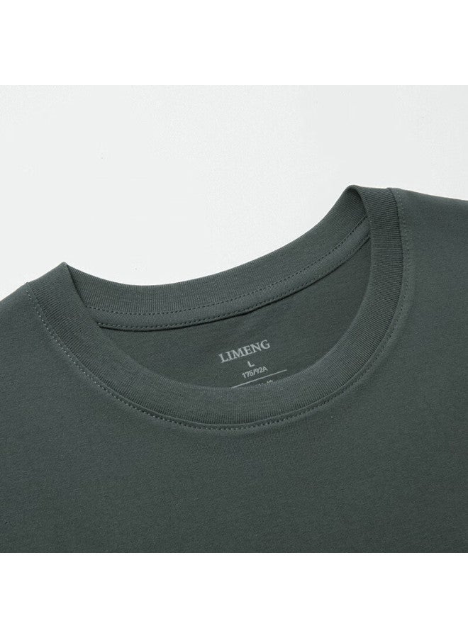 Limeng Men's And Women's Solid Color 180g Cotton Short Sleeve T-shirt Round Neck Loose Fit Tee Base Shirt Dark Gray M - Image 2