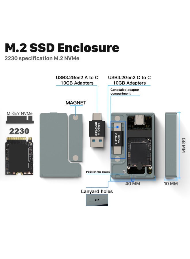 M2 Solid-state Hard Disk Box Reads 10G Compact 2230 Portable NVME Single Protocol Aluminum Alloy With Magnetic Storage-Color:236b Double Connector  - Image 3