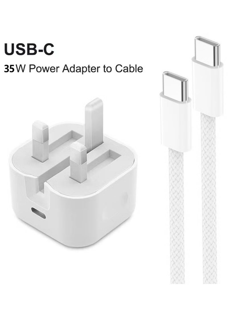 رياكلاود محول شحن سريع USB C 35 وات لهاتف iPhone، شاحن حائط Power Block من النوع C، محول قابس، مع كابل شحن سريع 35 وات بطول 1 متر، متوافق مع iPhone 16 Pro Max وiPhone 16 Pro وiPhone 16 Plus وiPhone 16 وiPhone 15 Pro Max وiPhone 15 Pro وiPhone 15 Plus وiPhone 15، أبيض - Image 1