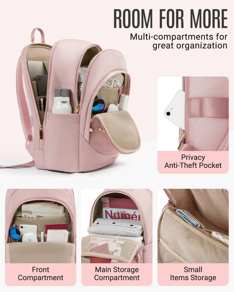 LIGHT FLIGHT LIGHT FLIGHT Collge Laptop Backpack, 15.6 inch Laptop Travel Backpack for women, College Computer Bookbag Casual Bag for Work Travel College, Gifts for Women,Pink  - Image 4