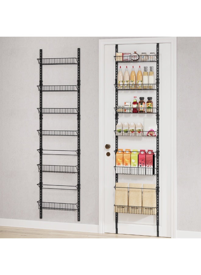 SONGMICS Over-the-Door Pantry Organizer, 6-Tier Pantry Organizers and Storage, Spice Rack, 6 Adjustable Baskets, Fits Door Height 77.3-83.4 Inches, Holds 88 lb, Wall Mounted, Ink Black UKCS047B01 - Image 3
