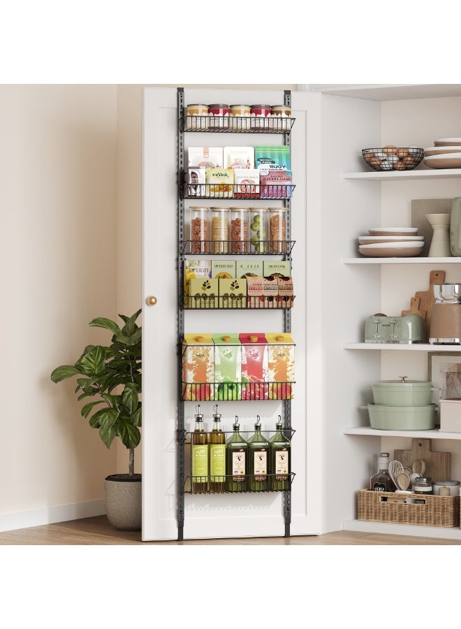 SONGMICS Over-the-Door Pantry Organizer, 6-Tier Pantry Organizers and Storage, Spice Rack, 6 Adjustable Baskets, Fits Door Height 77.3-83.4 Inches, Holds 88 lb, Wall Mounted, Ink Black UKCS047B01 - Image 2