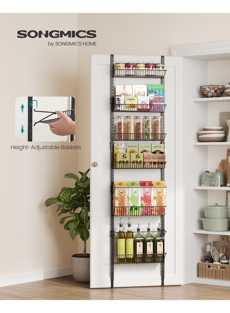 SONGMICS Over-the-Door Pantry Organizer, 6-Tier Pantry Organizers and Storage, Spice Rack, 6 Adjustable Baskets, Fits Door Height 77.3-83.4 Inches, Holds 88 lb, Wall Mounted, Ink Black UKCS047B01 - Image 4