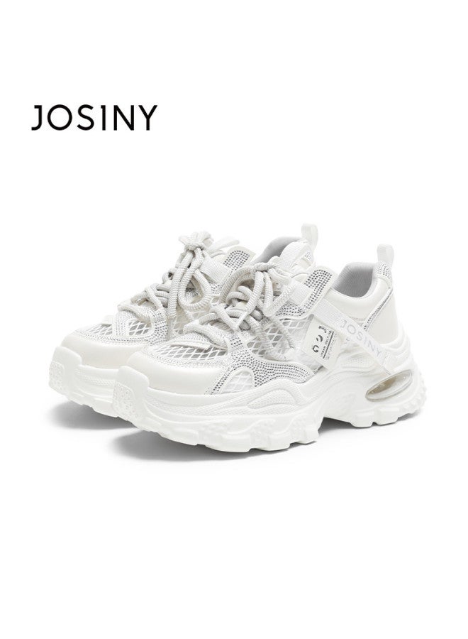 Josiny Trendy Lace-up Round Toe Platform Sneakers For Women, 2025 Summer New Fashion Versatile Breathable Height-increasing Casual Sports Shoes - Image 5