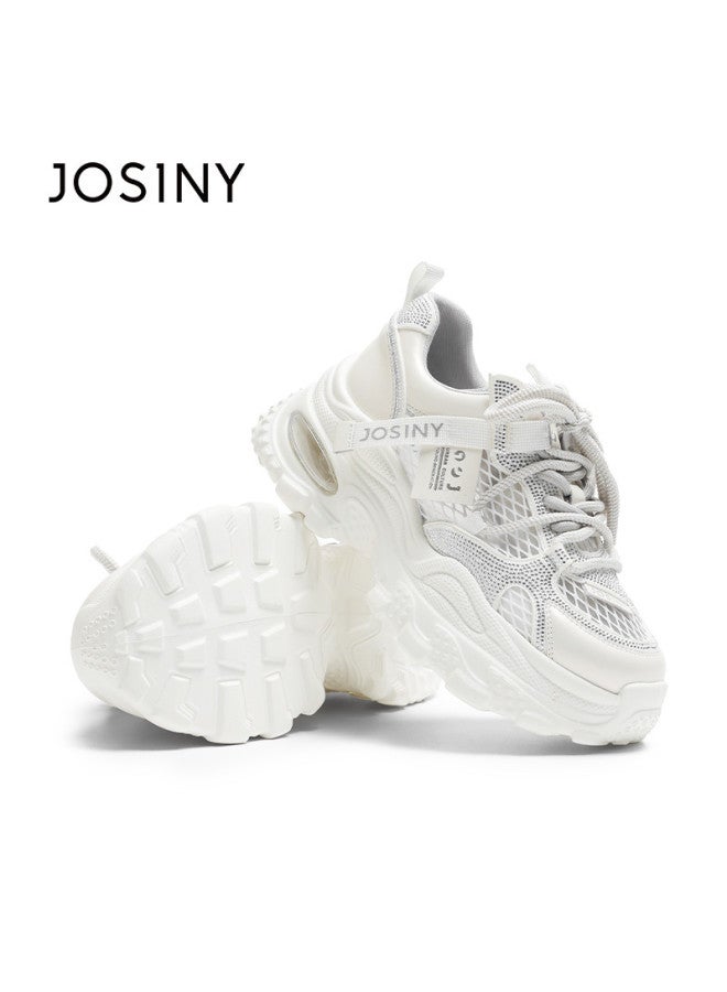 Josiny Trendy Lace-up Round Toe Platform Sneakers For Women, 2025 Summer New Fashion Versatile Breathable Height-increasing Casual Sports Shoes - Image 2