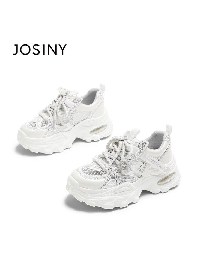 Josiny Trendy Lace-up Round Toe Platform Sneakers For Women, 2025 Summer New Fashion Versatile Breathable Height-increasing Casual Sports Shoes - Image 4