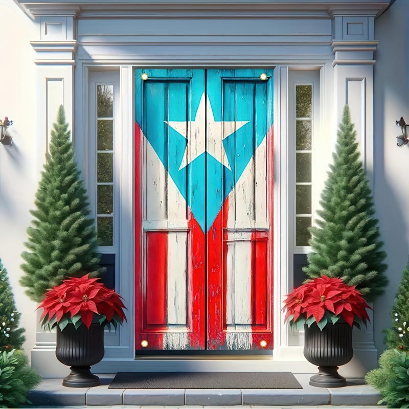 BlissYard Puerto Rican Flag Door Cover 71x35 Inch, Graffiti Style Patriotic Door Banner with Rope, Front Door Porch Decoration for Indoor Outdoor Home Holiday Decor - Image 5