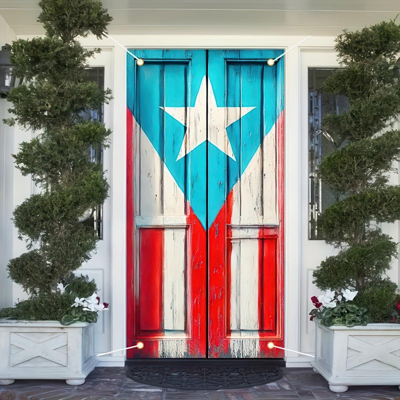 BlissYard Puerto Rican Flag Door Cover 71x35 Inch, Graffiti Style Patriotic Door Banner with Rope, Front Door Porch Decoration for Indoor Outdoor Home Holiday Decor - Image 1
