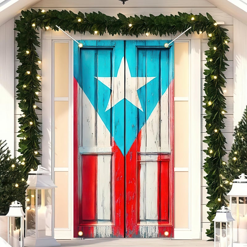 BlissYard Puerto Rican Flag Door Cover 71x35 Inch, Graffiti Style Patriotic Door Banner with Rope, Front Door Porch Decoration for Indoor Outdoor Home Holiday Decor - Image 2