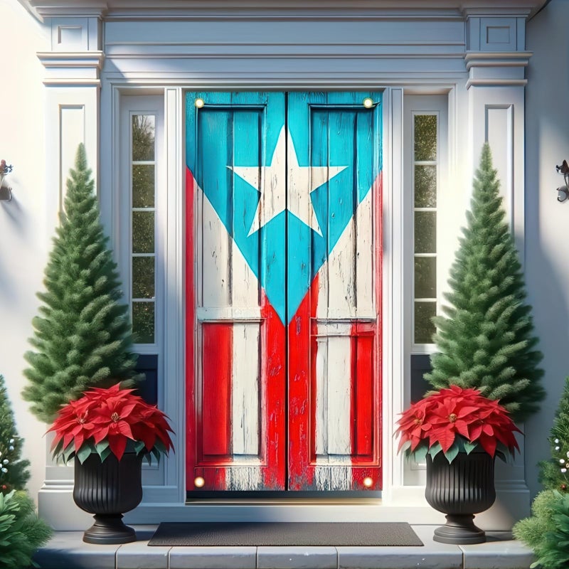 BlissYard Puerto Rican Flag Door Cover 71x35 Inch, Graffiti Style Patriotic Door Banner with Rope, Front Door Porch Decoration for Indoor Outdoor Home Holiday Decor - Image 4