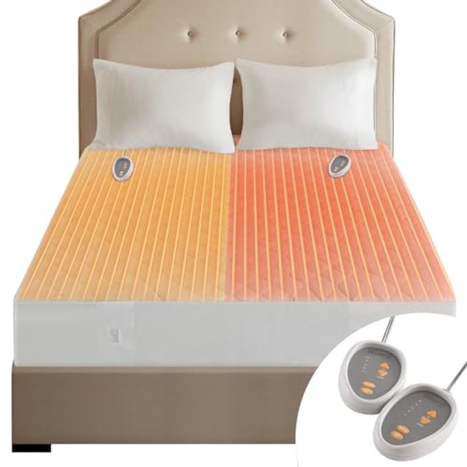 COTTON BLEND HEATED MATTRESS PAD SECURE COMFORT TECHNOLOGY LUXURY QUILTED ELECTRIC MATTRESS PAD WITH DEEP POCKET 5SETTING HEAT CONTROLLERS KING WHITE
