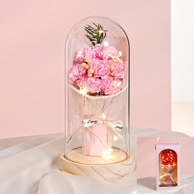 Preserved Rose Flower Gift Box with Wooden Base - 7 Roses Bouquet for Teacher's Day, Birthday & Special Occasions