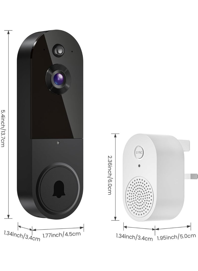 SIB 1080P Wireless Video Doorbell Camera, AI Human Detection, Night Vision, 2-Way Audio, Battery Powered, Cloud Storage, 2.4G WiFi, Indoor Outdoor Surveillance (Black) - Image 1