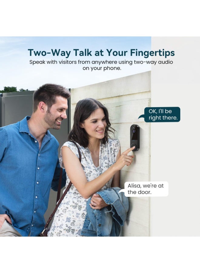 SIB 1080P Wireless Video Doorbell Camera, AI Human Detection, Night Vision, 2-Way Audio, Battery Powered, Cloud Storage, 2.4G WiFi, Indoor Outdoor Surveillance (Black) - Image 3