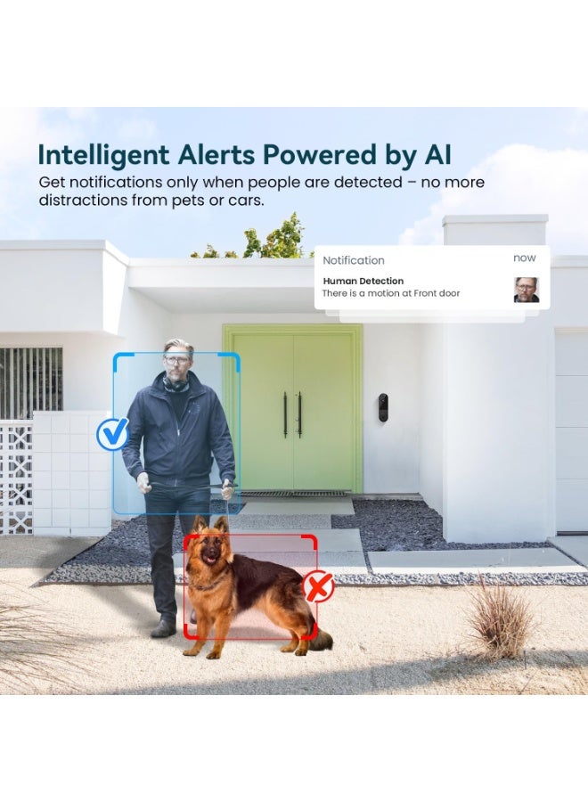 SIB 1080P Wireless Video Doorbell Camera, AI Human Detection, Night Vision, 2-Way Audio, Battery Powered, Cloud Storage, 2.4G WiFi, Indoor Outdoor Surveillance (Black) - Image 5