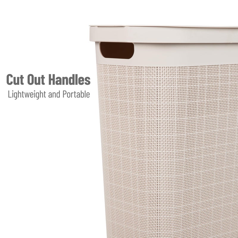 Mind Reader Slim Laundry Hamper with Lid, 40L Clothes Basket, Linen Design, Plastic, Ivory - Image 4