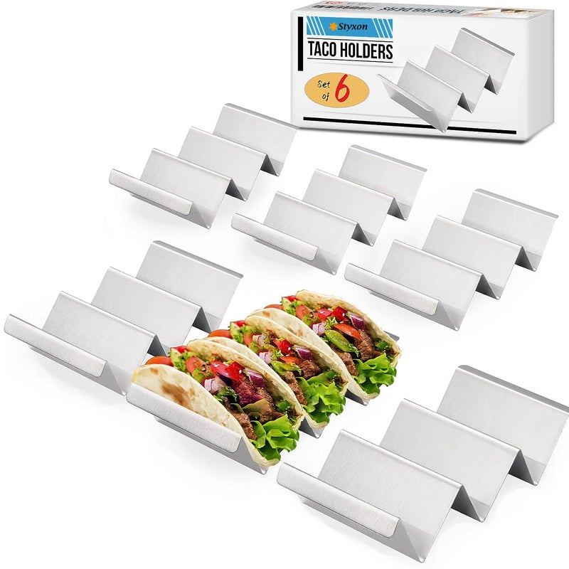 Styxon Taco Holders 6 Packs Stainless Steel Taco Stand Rack Tray Style by Oven Safe for Baking Dishwasher and Grill Safe - Image 1
