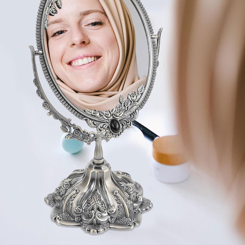 Retro Antique Metal Swivel Tabletop Makeup Mirror, Large Double-Sided Cosmetic Vanity Mirror with Stand for Dressing Table and Bathroom Use - Image 5