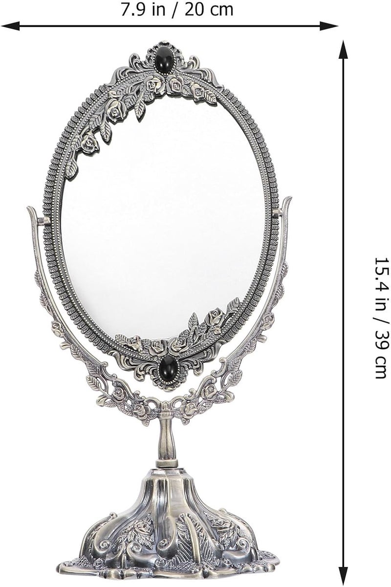 Retro Antique Metal Swivel Tabletop Makeup Mirror, Large Double-Sided Cosmetic Vanity Mirror with Stand for Dressing Table and Bathroom Use - Image 2