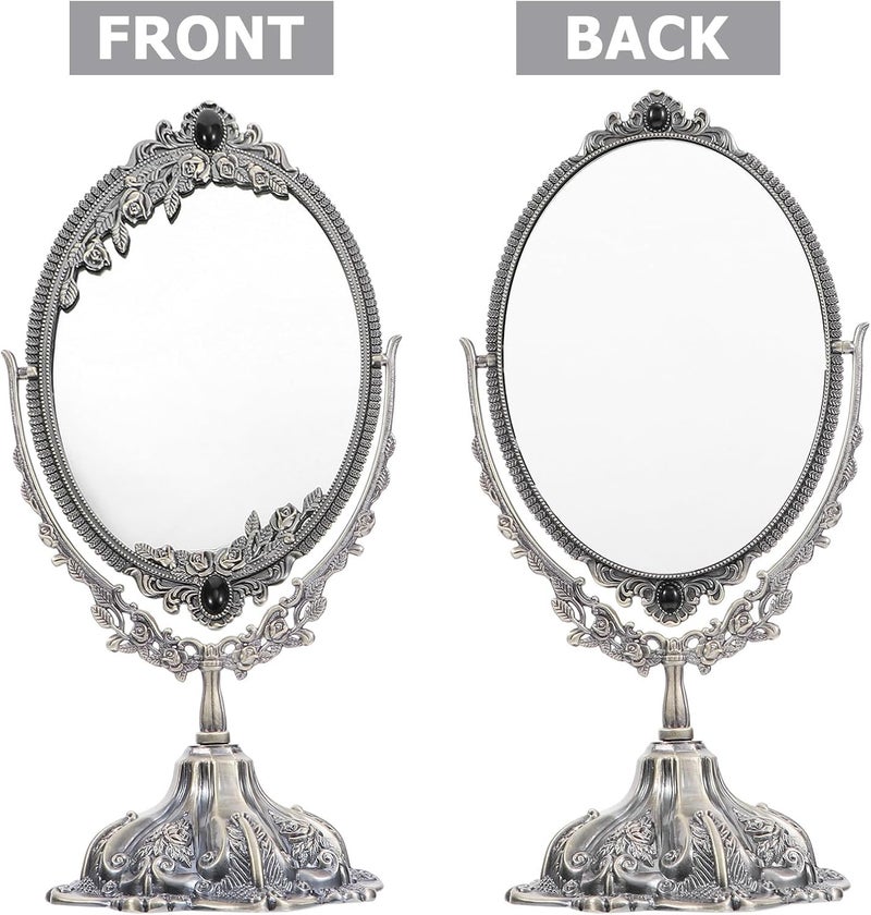 Retro Antique Metal Swivel Tabletop Makeup Mirror, Large Double-Sided Cosmetic Vanity Mirror with Stand for Dressing Table and Bathroom Use - Image 3