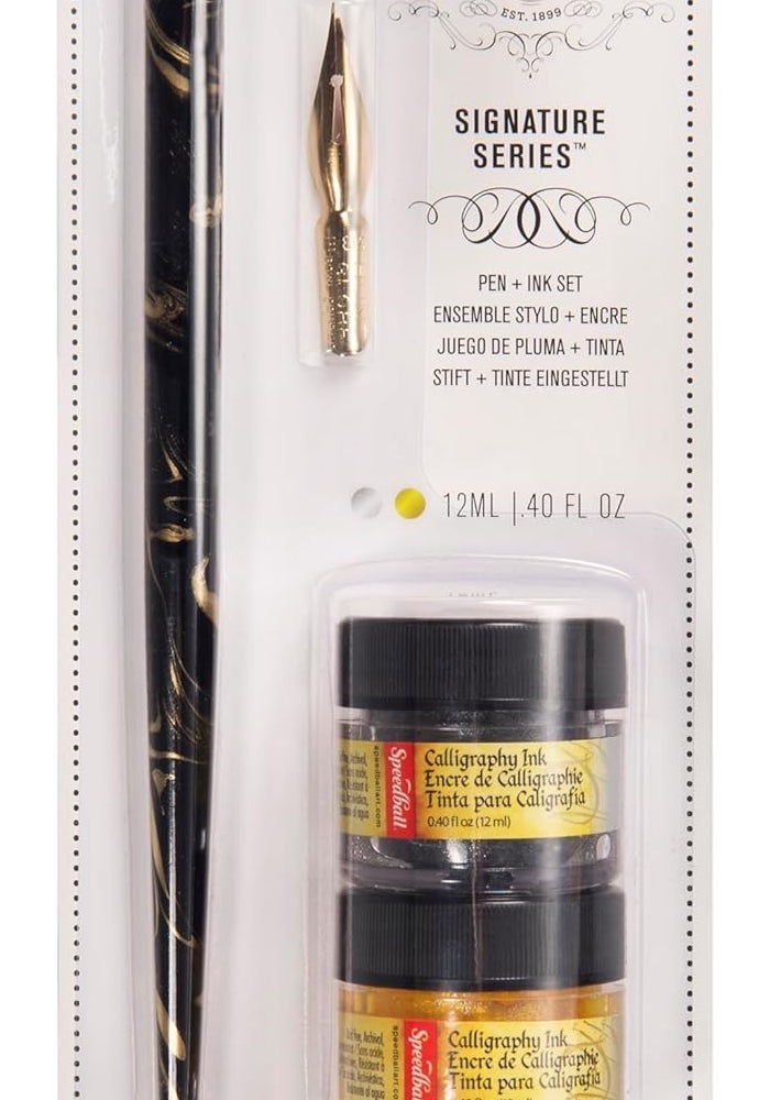 Speedball Signature Series Calligraphy Pen and Ink Set with Gold and Silver Pigmented Inks - Image 1