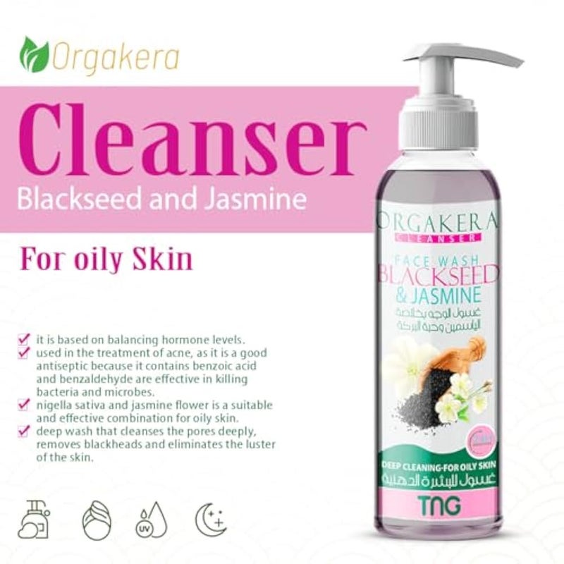 Orgakera cleanser face wash black seed&jasmine deep cleaning for oily skin-24h moistrise-250ml - Image 2