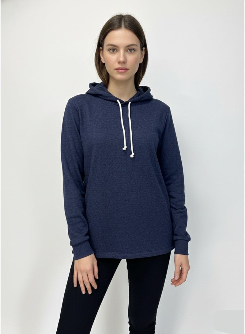 Max هودي بولوفر نسائي - سويت شيرت كاجوال بغطاء رأس من قطن ناعم باللون الأزرق - Image 4