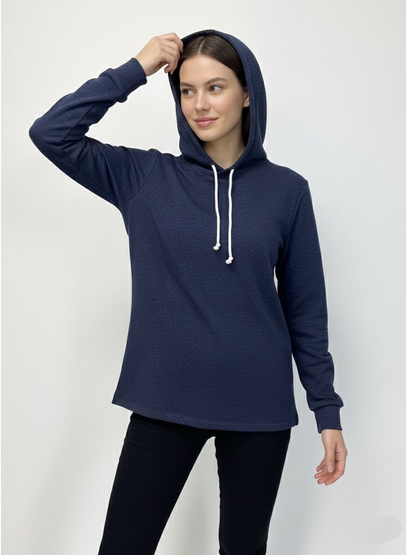 Max هودي بولوفر نسائي - سويت شيرت كاجوال بغطاء رأس من قطن ناعم باللون الأزرق - Image 2