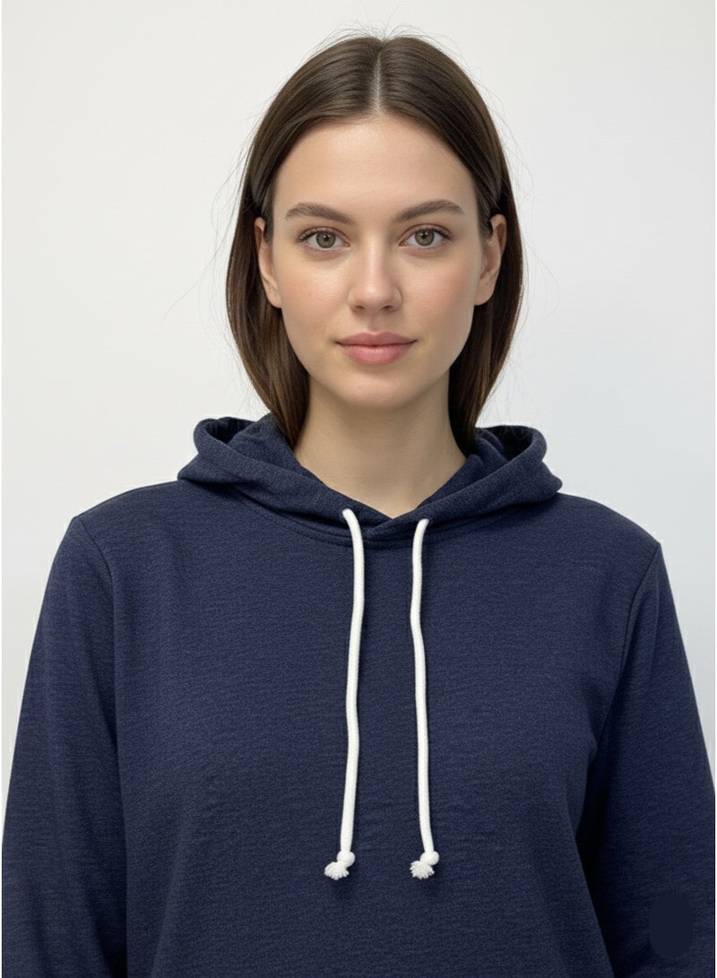 Max هودي بولوفر نسائي - سويت شيرت كاجوال بغطاء رأس من قطن ناعم باللون الأزرق - Image 3