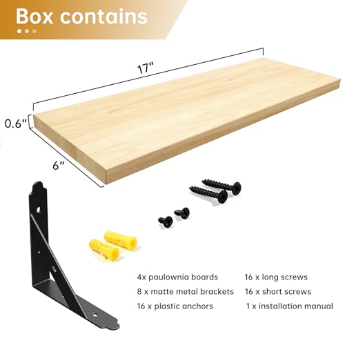ROMGUAR CRAFT Wood Floating Shelves Set of 4, Rustic Storage Decor Wall Shelves, Wall Mounted Shelf for Living Room, Bedroom 17" x 6", Natural - Image 4