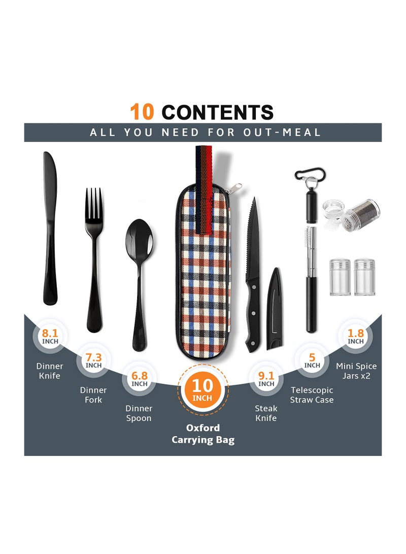 Portable Travel Utensils Set, Travel Camping Cutlery Set Reusable Stainless Steel Flatware Camping Cutlery Set with Case Outdoor Travel Utensils Kit Camping Flatware Kit for Office School Picnic  - Image 2