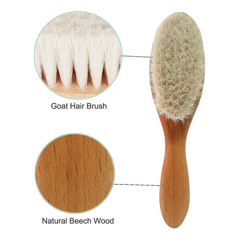 Molylove 3 Piece Baby Hair Brush and Comb Set for Newborn & Toddlers- Natural Wooden Hairbrush with Soft Goat Bristles for Cradle Cap - Perfect Scalp Grooming Product for Infant, Toddler, Kids, Baby - Image 5