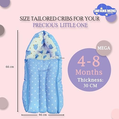 Infans Mini Elephant Mega 3 in 1 Baby's Cotton Bed Cum Carry Bed Printed Baby Sleeping Bag-Baby Bed-Infant Portable for Unisex Easily Portable, Light Weight Carry for New Born 4-8 Months Old(Blue) - Image 2