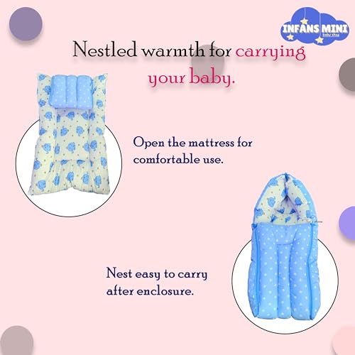 Infans Mini Elephant Mega 3 in 1 Baby's Cotton Bed Cum Carry Bed Printed Baby Sleeping Bag-Baby Bed-Infant Portable for Unisex Easily Portable, Light Weight Carry for New Born 4-8 Months Old(Blue) - Image 3