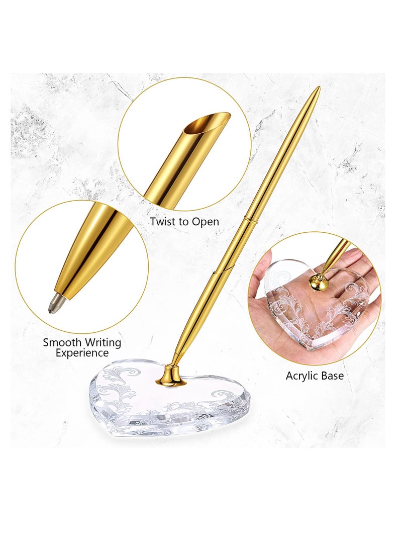 Excefore Heart Pen Stand Holder, Guest Sign In Pen Stand, Metal Ballpoint Pen Holder with Acrylic Heart Base, Hollow Round Pen Holder Stand for Wedding Bridal Engagement Guests Book Graduation Ceremony 2PCS  - Image 4