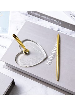 Excefore Heart Pen Stand Holder, Guest Sign In Pen Stand, Metal Ballpoint Pen Holder with Acrylic Heart Base, Hollow Round Pen Holder Stand for Wedding Bridal Engagement Guests Book Graduation Ceremony 2PCS  - Image 2