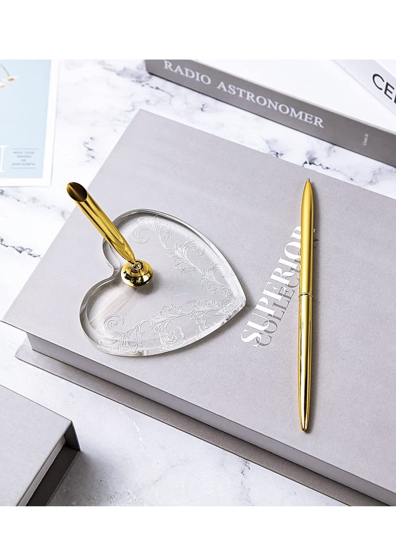 Excefore Heart Pen Stand Holder, Guest Sign In Pen Stand, Metal Ballpoint Pen Holder with Acrylic Heart Base, Hollow Round Pen Holder Stand for Wedding Bridal Engagement Guests Book Graduation Ceremony 2PCS  - Image 2