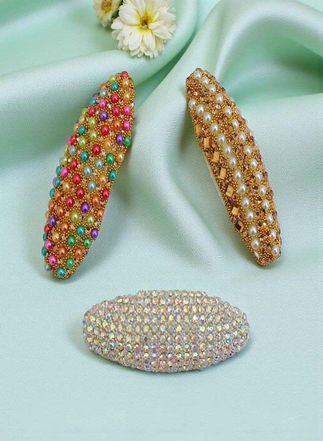 ACCESSHER Women and Girls Stylish Decorative Brooches & Pin Set For Saree Pleats Multipurpose Clip on Safety Pin for Saree Hijab Dress Kurtis Pallu Dupatta Pack of 3) - Image 3