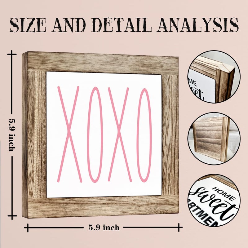 ZPPRJF Pink XOXO Sign, Happy Valentine's Day Wood Sign, Wooden Box Signs for Home Decor, Rustic Farmhouse Table Decor Art, Valentine's Day Gift, Coffee Bar Club Decoration - Image 2