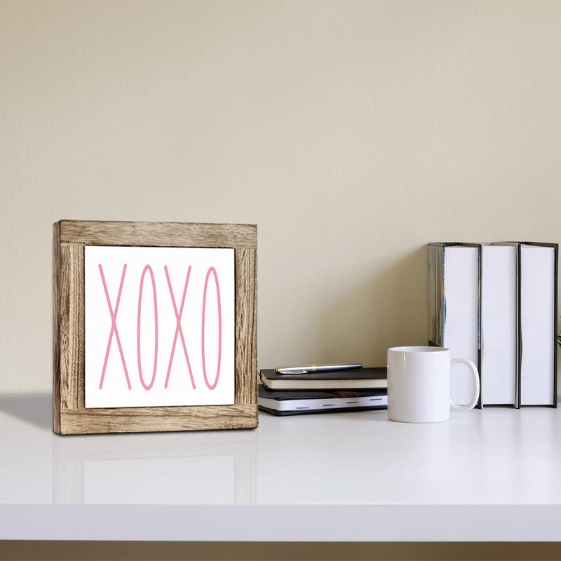 ZPPRJF Pink XOXO Sign, Happy Valentine's Day Wood Sign, Wooden Box Signs for Home Decor, Rustic Farmhouse Table Decor Art, Valentine's Day Gift, Coffee Bar Club Decoration - Image 5