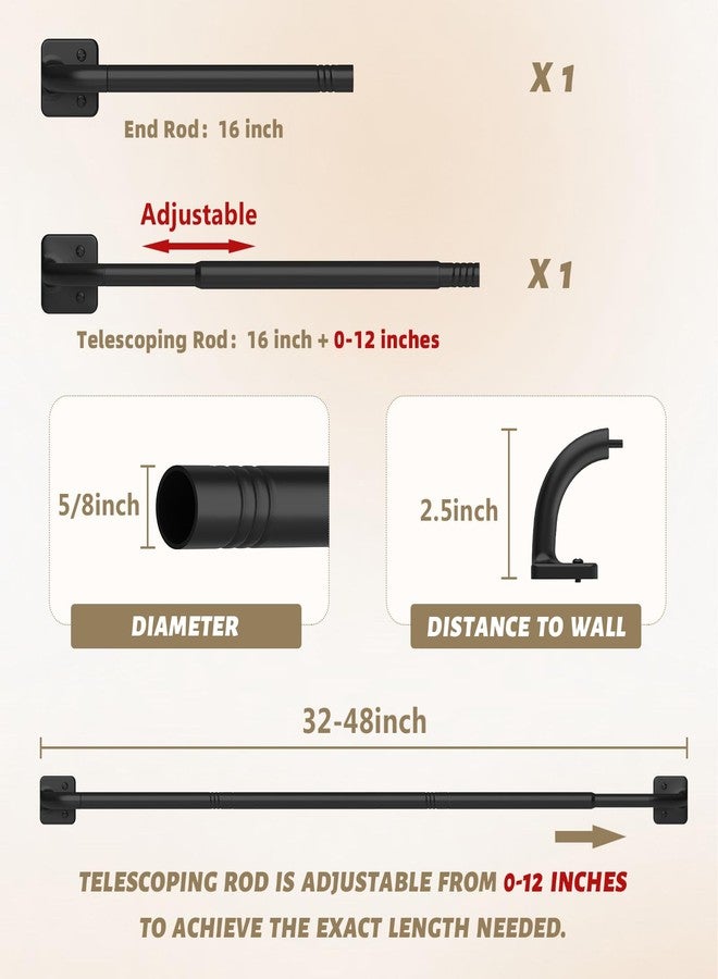 UIOSANRT Curtain Rods for Windows 28 to 48 inch, 5/8" Diameter Black Ceiling Mount, Warp Around Long Curtain Rod for Bedroom Living Room - Image 5