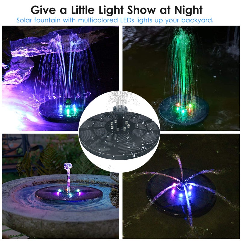 Solar Fountain Pump: 3W Solar Panel, 1600mAh Battery, 7 Spray Patterns - No Manual Or Tools Required, Watertight Build, Multicolored LEDs for Bird Baths, Ponds, Gardens, Outdoor Spaces - Image 5