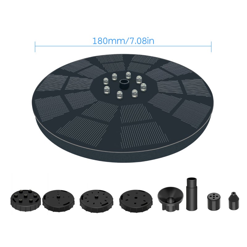 Solar Fountain Pump: 3W Solar Panel, 1600mAh Battery, 7 Spray Patterns - No Manual Or Tools Required, Watertight Build, Multicolored LEDs for Bird Baths, Ponds, Gardens, Outdoor Spaces - Image 3