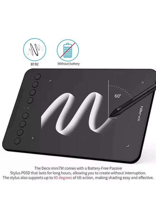 إكس بي بن جهاز لوحي للرسم اللاسلكي XPPen Deco Mini7W مقاس 7*4 بوصة مزود بـ 60 إمالة و8192 مستوى، مناسب لأجهزة Windows وMac وAndroid وArt Design - Image 2