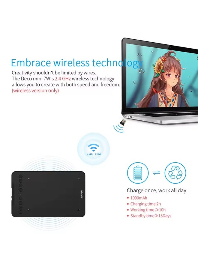 إكس بي بن جهاز لوحي للرسم اللاسلكي XPPen Deco Mini7W مقاس 7*4 بوصة مزود بـ 60 إمالة و8192 مستوى، مناسب لأجهزة Windows وMac وAndroid وArt Design - Image 3