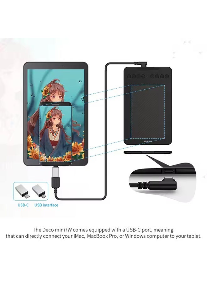 إكس بي بن جهاز لوحي للرسم اللاسلكي XPPen Deco Mini7W مقاس 7*4 بوصة مزود بـ 60 إمالة و8192 مستوى، مناسب لأجهزة Windows وMac وAndroid وArt Design - Image 4