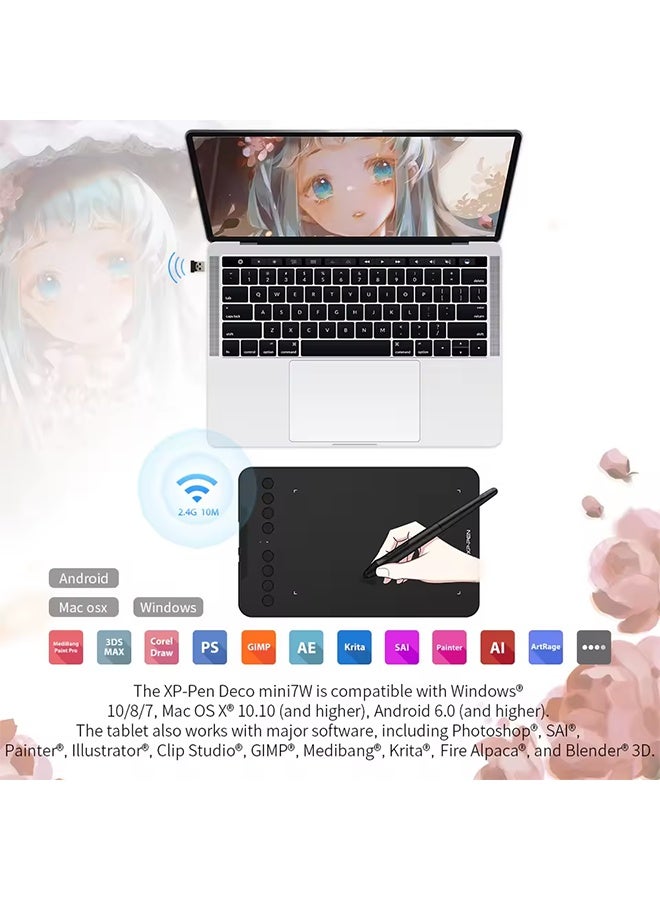 إكس بي بن جهاز لوحي للرسم اللاسلكي XPPen Deco Mini7W مقاس 7*4 بوصة مزود بـ 60 إمالة و8192 مستوى، مناسب لأجهزة Windows وMac وAndroid وArt Design - Image 5